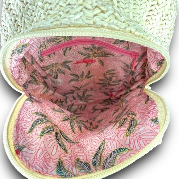 Vera Bradley Straw Mini Convertible Backpack Light Natural Straw Tan Pink Green - Picture 10 of 13